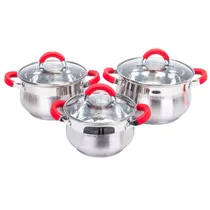 Jogo de Panelas Inox 6 Pçs - Prata com Vermelho