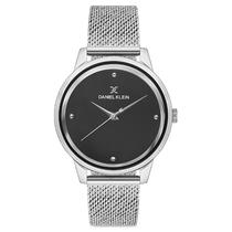 Relogio Analogico Feminino Daniel Klein DK.1.12686-7 Premium Ladies / Pulseira de Malha Metalica - Prata/Preto