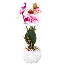 Orquídea Artificial Compacta Branca com Rosa Degradê – Flor Decorativa Em Vaso Branco