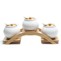Potes de Cerâmica com Colher com 3 Peças 10X11 CM