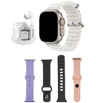 Kit Smartwatch D96 Plus com Bluetooth - Dourado + Fone de Ouvido Sem Fio + Ventilador