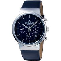 Relogio Analogico Daniel Klein Exclusive DK11891-2 Masculino Pulseira de Couro - Azul Escuro e Prata