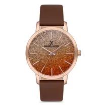 Relógio Analógico Feminino Daniel Klein DK.1.12760-5 Premium Ladies / Pulseira de Couro Genuino - Rose Gold/Marrom