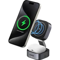 Base de Carga Ungreen W702 Sem Fio Dobrável Magnética 2 Em 1 15 W - Cinza