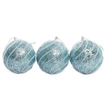 Pelota Navidad 8CM Celste Con Plata Set 3PZ