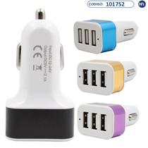 Carregador Veicular para Celular - 3USB - 12/24V - 1.1A/2.1A/3.1A - Branco com Base Colori