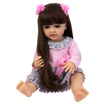 Boneca Baby Reborn V-47 - 55CM - Silicone - Vestido Rosa e Cinza