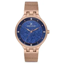 Relógio Analógico Feminino Daniel Klein DK.1.12683-4 Premium Ladies / Pulseira de Aço Inoxidável - Rose Gold/Azul Glitter