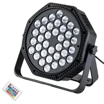 Refletor LED HKX-1053 Mini Flat Par Light / 36 Leds com Suporte e Controle Remoto / Bivolt - Preto
