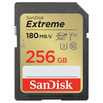 Cartão SD 256GB Sandisk Extreme SDHC SDSDXVV-256G-Gncin Uhs-I / 180MB/ s / V30 / C10 - Black/ Gold