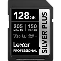 Cartão de Memória SD Lexar Profissional Silver Plus 205-150 MB/s C10 U3 V30 Uhs-I 128 GB - (LSDSIPL128G-BNNNG)