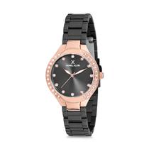 Relogio Analogico Feminino Daniel Klein Premium DK12195-6 - Preto e Rosa Ouro