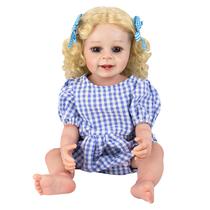 Boneca Baby Reborn V-49 - 55CM - Silicone - Roupa Azul com Branco