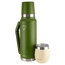 Garrafa Térmica Hydrate Termo Mate com Cuia - 1.2L e 267ML - Verde Militar e Avena