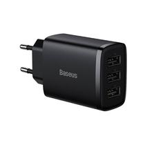 Carregador de Parede Baseus Compact Charger 17W / 3 USB-A / (CCCP17UE) 100-240V ~ 50/60HZ - Preto