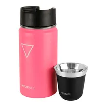 Garrafa Térmica Hydrate Cafe com Xícara Espresso - 355ML e 80ML - Rosa Flamenco e Preto