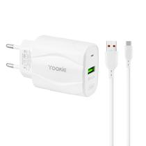 Carregador Yookie KI98Y - 18W - USB - Cabo Tipo C - Bivolt - Branco