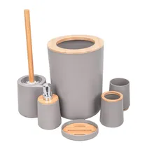 Jogo de Banho Plastico com Bambu 6 Peças - Cinza