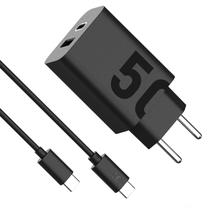 Carregador / Adaptador de Parede Motorola Turbo 50W Duo USB-A / USB-C + Cabo USB-C / USB-C - Preto