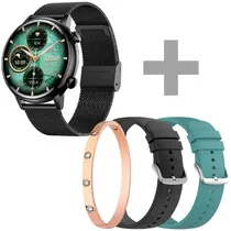 Smartwatch G-Tide Romance Lady Time com Bluetooth - Preto + 2 Pulseiras
