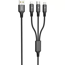 Cabo Yookie EC06 3 Em 1 / USB-C / Lightning / Micro-USB / 1 Metro - Preto