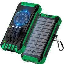 Carregador Portatil Powerbank Ur Solar UP-08 / 2.1A / 5W / 2000MAH / com 4 Cabos Embutidos ( Micro-USB / USB-C / Lightning ) + Wireless Charging - Verde