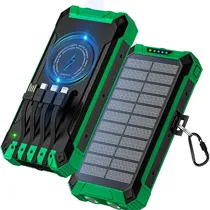 Carregador Portátil Powerbank Ur Solar UP-08 / 2.1A / 5W / 2000MAH / com 4 Cabos Embutidos ( Micro-USB / USB-C / Lightning ) + Wireless Charging - Verde