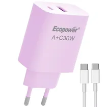 Carregador USB-A/USB-C Ecopower EP-7091 30 W c/Cabo - Rosa