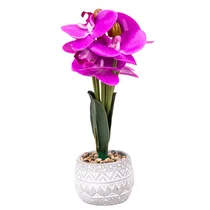 Orquídea Artificial Compacta Em Vaso Branco – Flor Roxa com Botões Decorativos