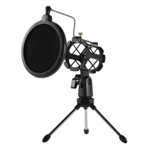 Mini Suporte para Microfone de Mesa + Filtro Pod para Gravação de Malha Dupla - Preto