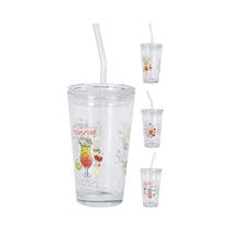 Vaso de Vidrio Con Pajita KPM 040933 400ML Surtido