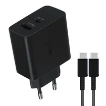 Carregador / Adaptador de Parede Samsung 35W / Dual Port (USB-C / USB-A) + Cabo USB-C - USB-C - Preto