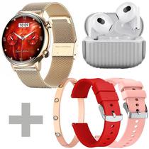 Kit Smartwatch G-Tide Romance Lady Time com Bluetooth - Dourado + Fone de Ouvido Sem Fio H21