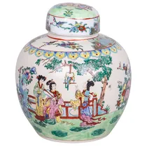 Vaso de Porcelana Floral com Tampa Estilo Oriental