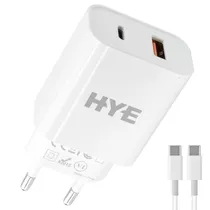 Carregador Tomada Hye HYEC9C+ USB 3.0 / 20W - Branco + Cabo USB-C / USB-C