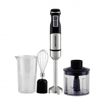 Mini Mixer Eletrico Megastar GE802 3 Em 1 Batedor Fuê + Processador de Alimentos / 2 Velocidades / 1500W / 220V - Preto / Prata
