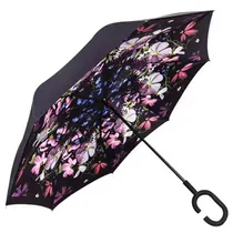 Guarda-Chuva Invertido Dupla Camada Flores Cabo C Preto/Branco