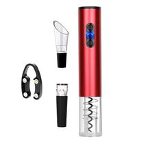 Kit Abridor de Vinho Eletrico Automatico Electric Wine Opener com 3 Pecas / A Pilha (Inluido) - Vermelho