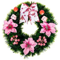 Coroa de Natal 38CM - Flores de Poinsétia Rosas