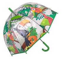 Guarda Chuva Infantil Transparente Automatico Desenho de Passaros Tropical