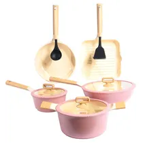 Jogo de Panela Ucc Life Indução Rosa com 10 Peças 16/24/CM Panelas 28CM Frigideira, 1 Espatula e 1 Concha
