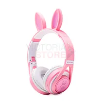 Fone de Ouvido Bluetooth Luo ME-15 com Orelhas de Coelho - Rosa