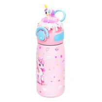 Garrafa Térmica com Bico e Design de Unicórnio 400ML - Rosa