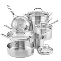 Jogo de Panelas Kitchenaid 71001 Indução Base 3 Camadas Aço Inoxidável - 11 Peças