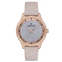 Relógio Analógico Feminino Daniel Klein DK.1.12667-5 Premium Ladies / Pulseira de Couro - Rosa Glitter