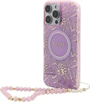 Capa com Cordão Guess para iPhone 16 Pro Max GUHMP16XHCPOFPU - Flowers Violet