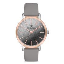 Relogio Analogico Feminino Daniel Klein DK.1.12760-6 Premium Ladies / Pulseira de Couro Genuino - Cinza/Rose Gold