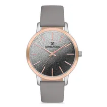 Relógio Analógico Feminino Daniel Klein DK.1.12760-6 Premium Ladies / Pulseira de Couro Genuino - Cinza/Rose Gold