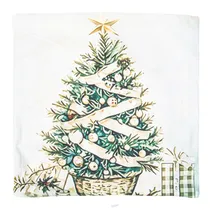 Capa de Almofada de Natal 43X43CM com Estampa Árvore de Natal Rústica Em Cesto