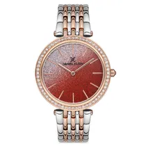 Relógio Analógico Feminino Daniel Klein DK.1.12687-6 Premium Ladies / Pulseira de Aço Inoxidável - Prata/Rose Gold/Vermelho Glitter
